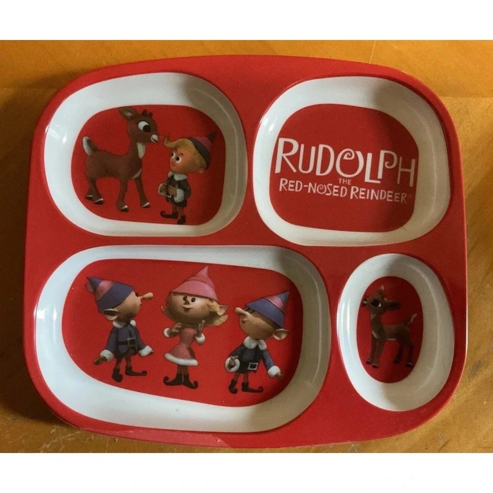 Set Of 2 Rudolph The Red Nose Reindeer Divided Plate And Bowl‎